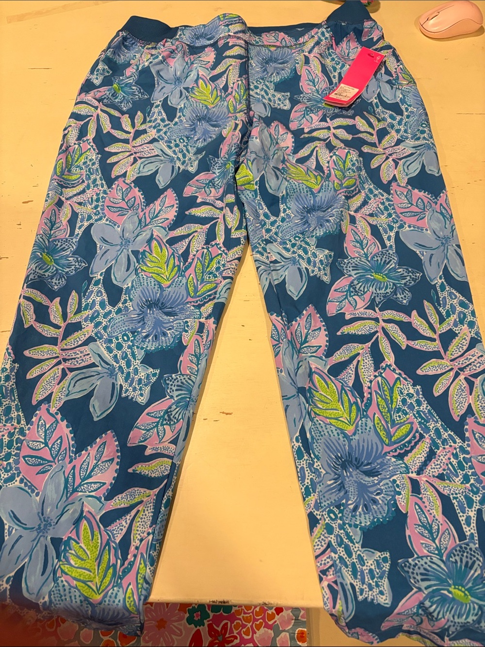 Lilly Pulitzer Navy Floral Lounge Pants with Pink & Green Accents
